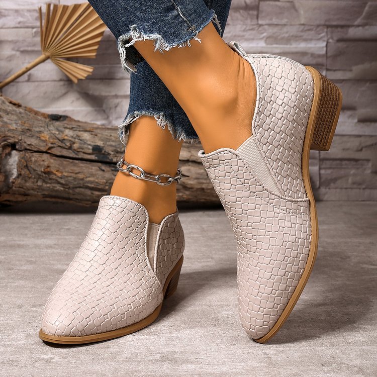 Pointed-toe High-cut Pumps Brown Chunky Heels Ankle Large Size Small Leather Shoes