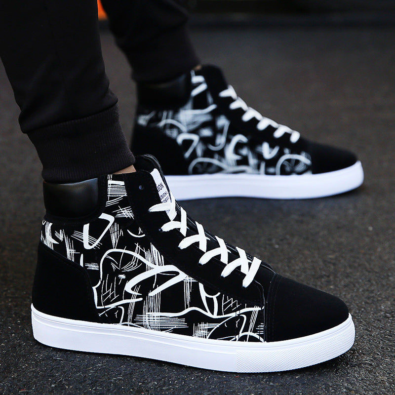 Men's high-top casual lace-up canvas shoes