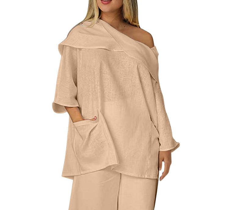 Womens Top With Large Pockets And Asymmetrical Neckline
