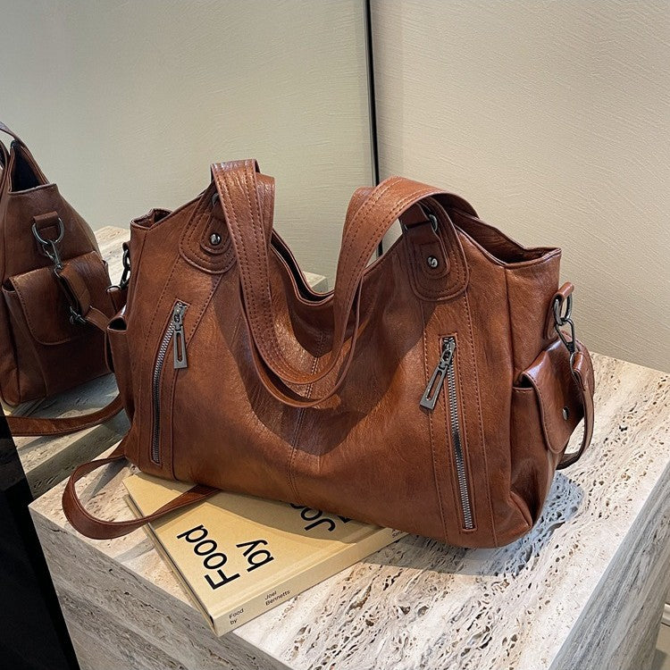 Retro Large Capacity Shoulder Bags Autumn And Winter Zipper Crossbody Bag For Women Handbags