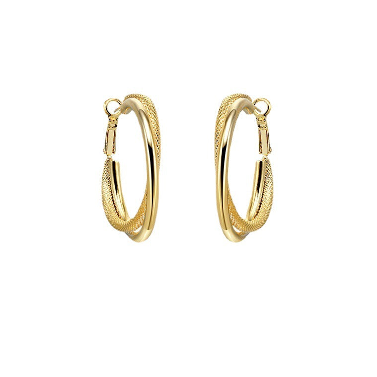 French Retro Easy Matching Commuter Frosted Texture Round Ring Earrings