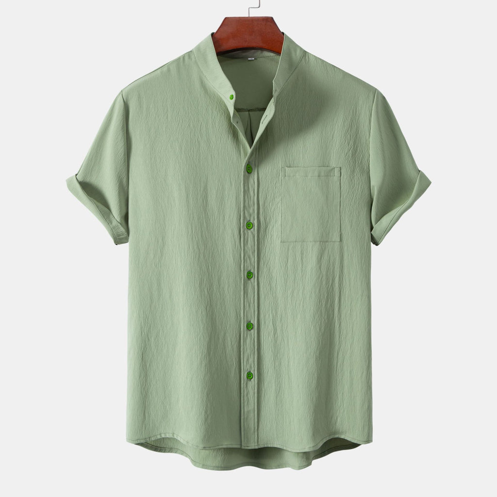 Stand Collar Cardigan Men's Casual Shirt