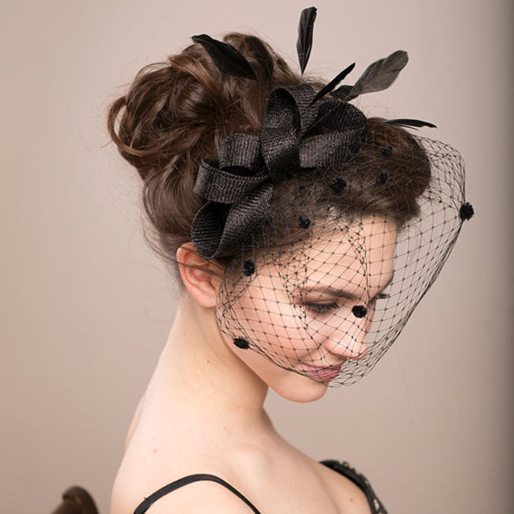 Bride Veil Hair Bow Top Hat Headdress Flower Cover Face Mesh Head