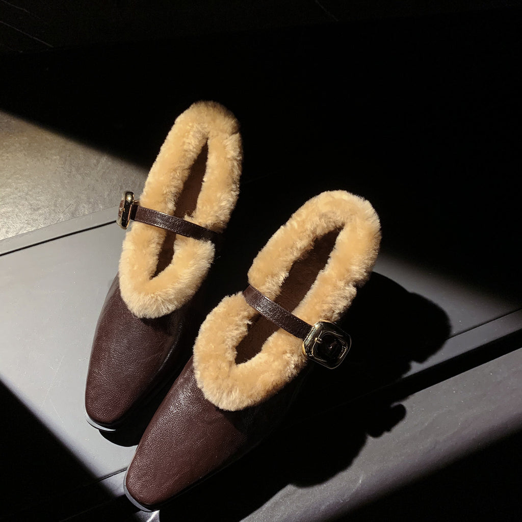 Sheepskin Ankle-strap Shoes Women