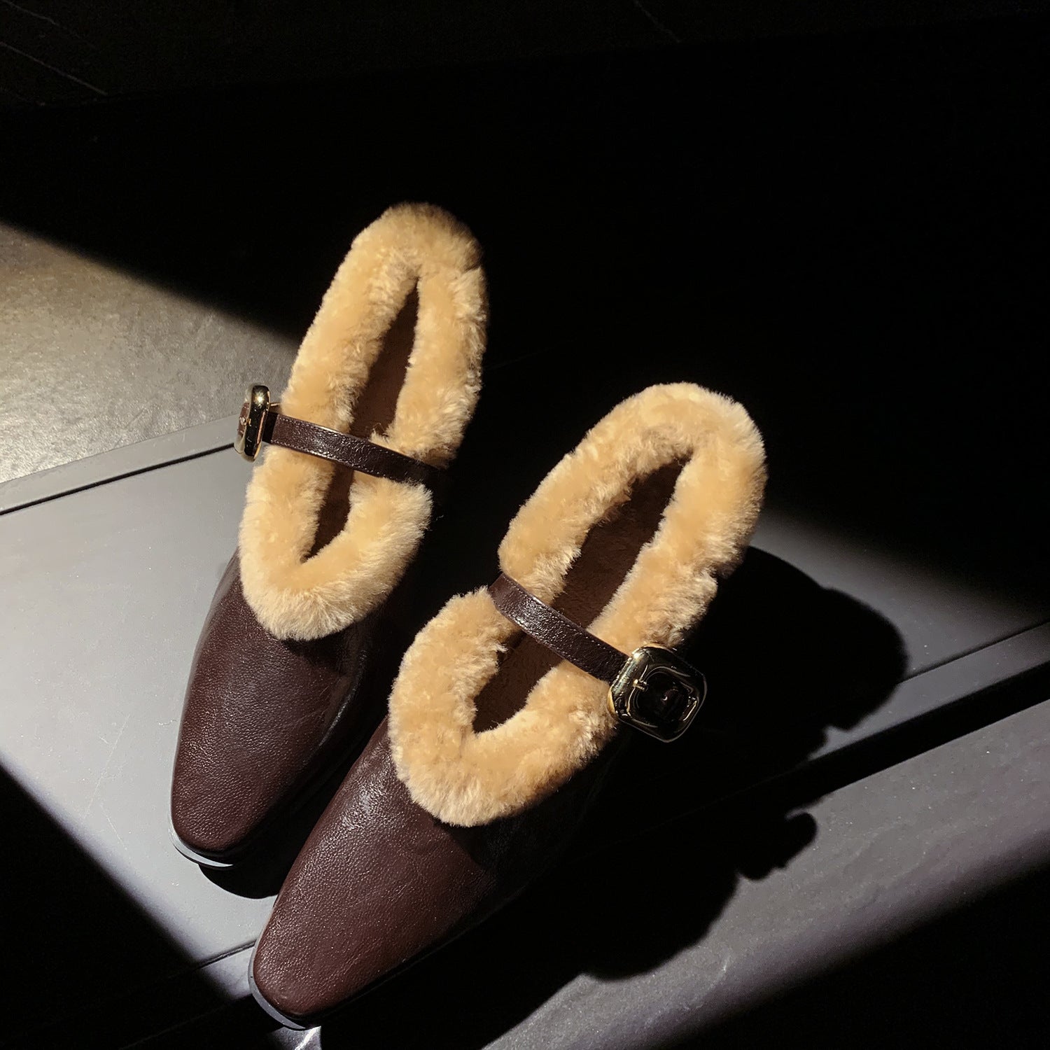 Sheepskin Ankle-strap Shoes Women