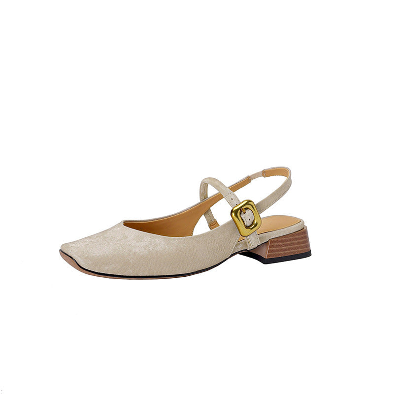 Retro Square Toe Chunky Heel Low-cut New Chinese Style Closed Toe Sandals