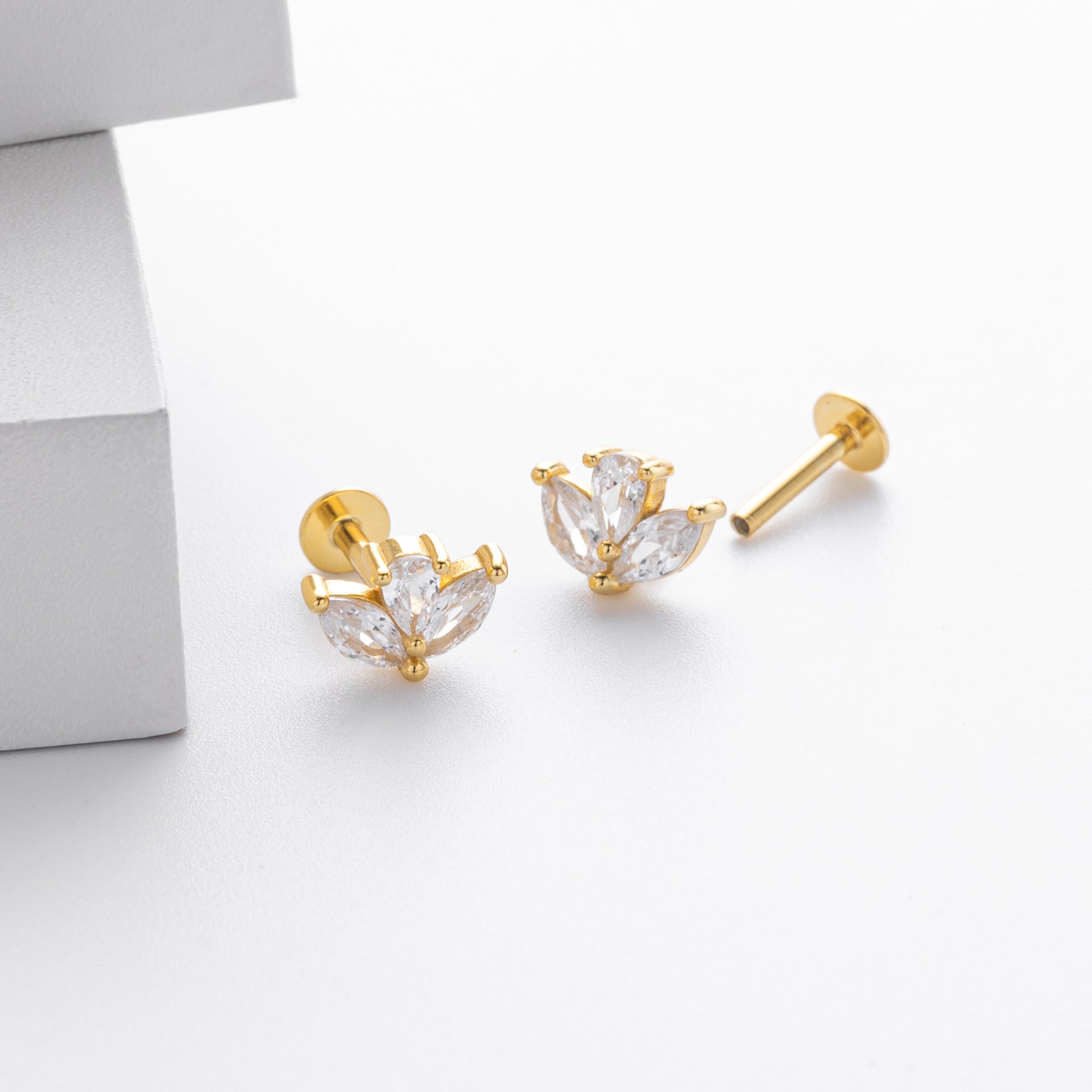 S925 Sterling Silver Inlaid Zirconium Piercing Ear Stud Nose Stud