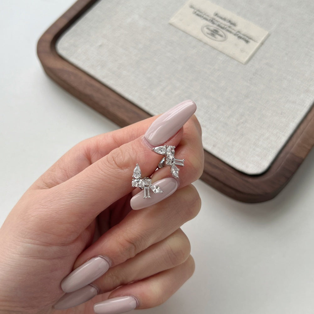 S925 Sterling Silver Stud Earrings Geometric Irregular Design Butterfly Shape