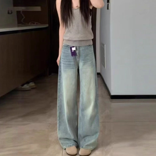Light Blue Wide-Leg Flared Denim Jeans For Women Spring Style