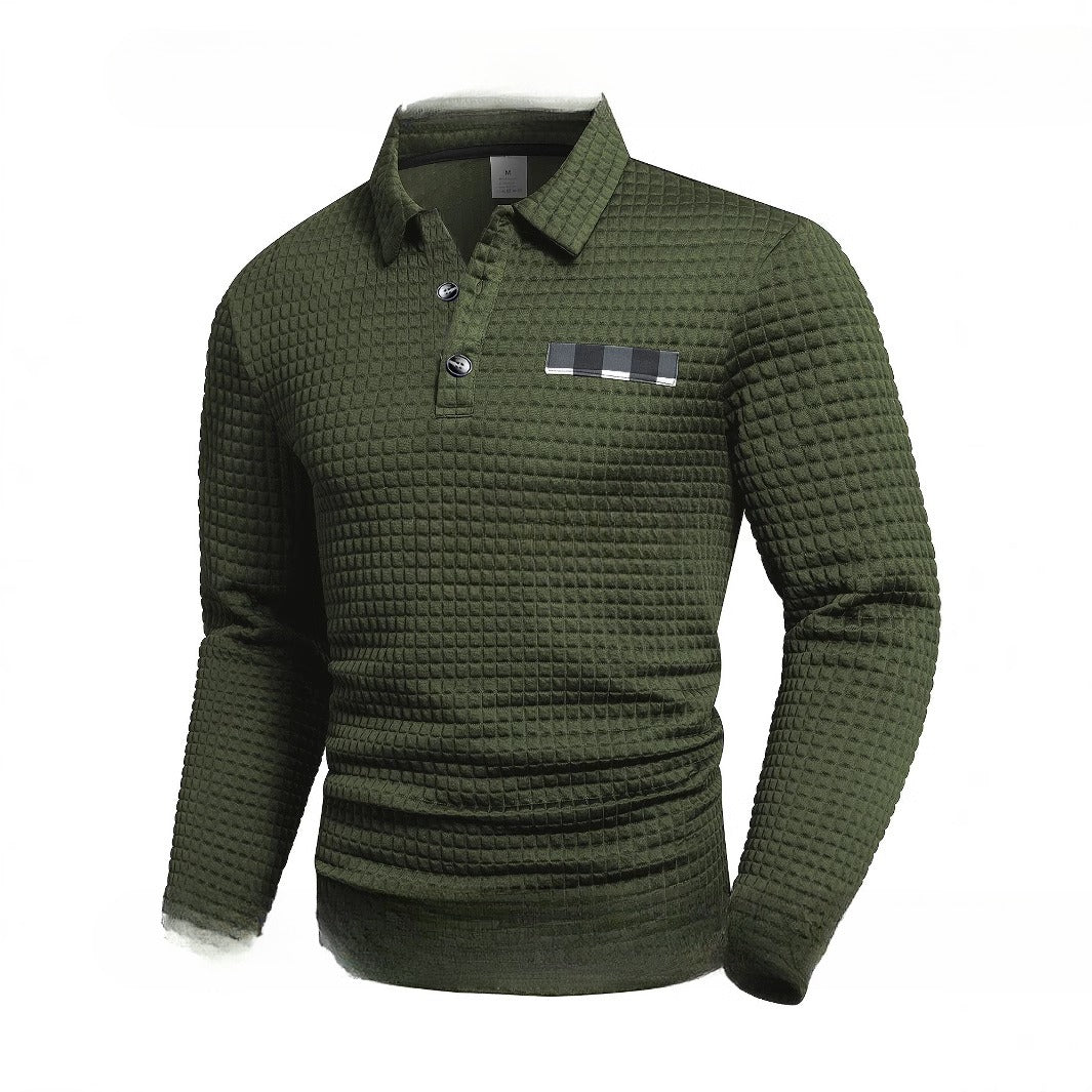 Trendy Casual All-matching Printed Long Sleeve Waffle Polo Sweater