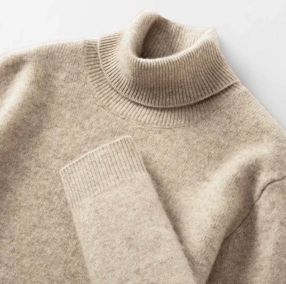 Men's Versatile Knitted Turtleneck Solid Color With Fur Sweater