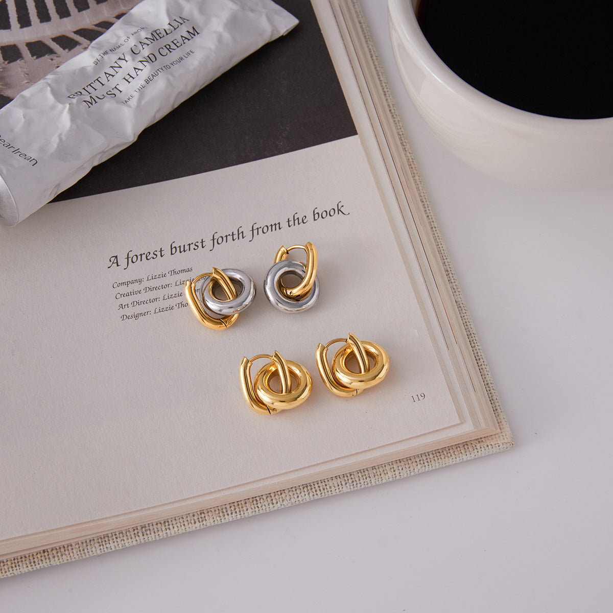Titanium Steel Double Ring Earrings Light Luxury High Sense Ear Clip