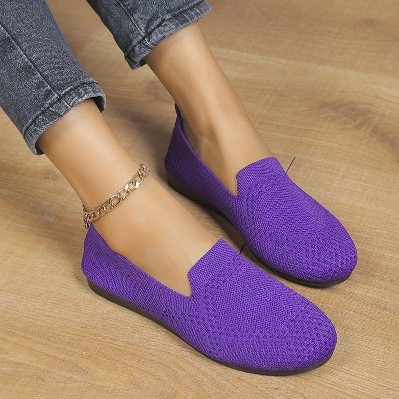 European And American Flat Flying Woven Low-cut Slip-on Hollow Solid Color Lazy Work Shoes