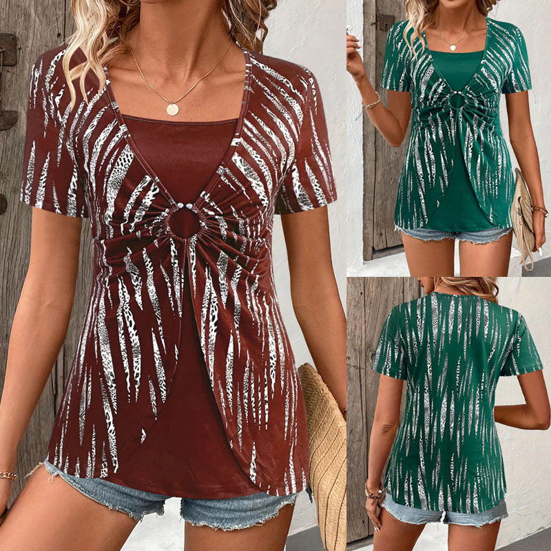 Fashionable Round-Loop Casual Short-Sleeve Women's