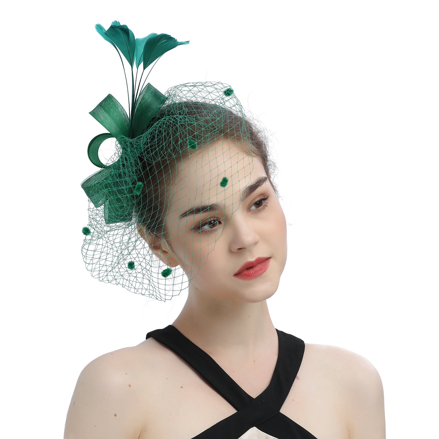 Bride Veil Hair Bow Top Hat Headdress Flower Cover Face Mesh Head