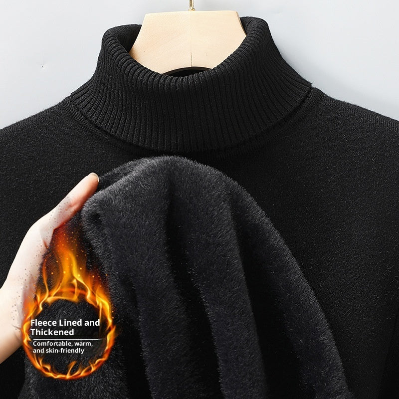 Men's Versatile Knitted Turtleneck Solid Color With Fur Sweater
