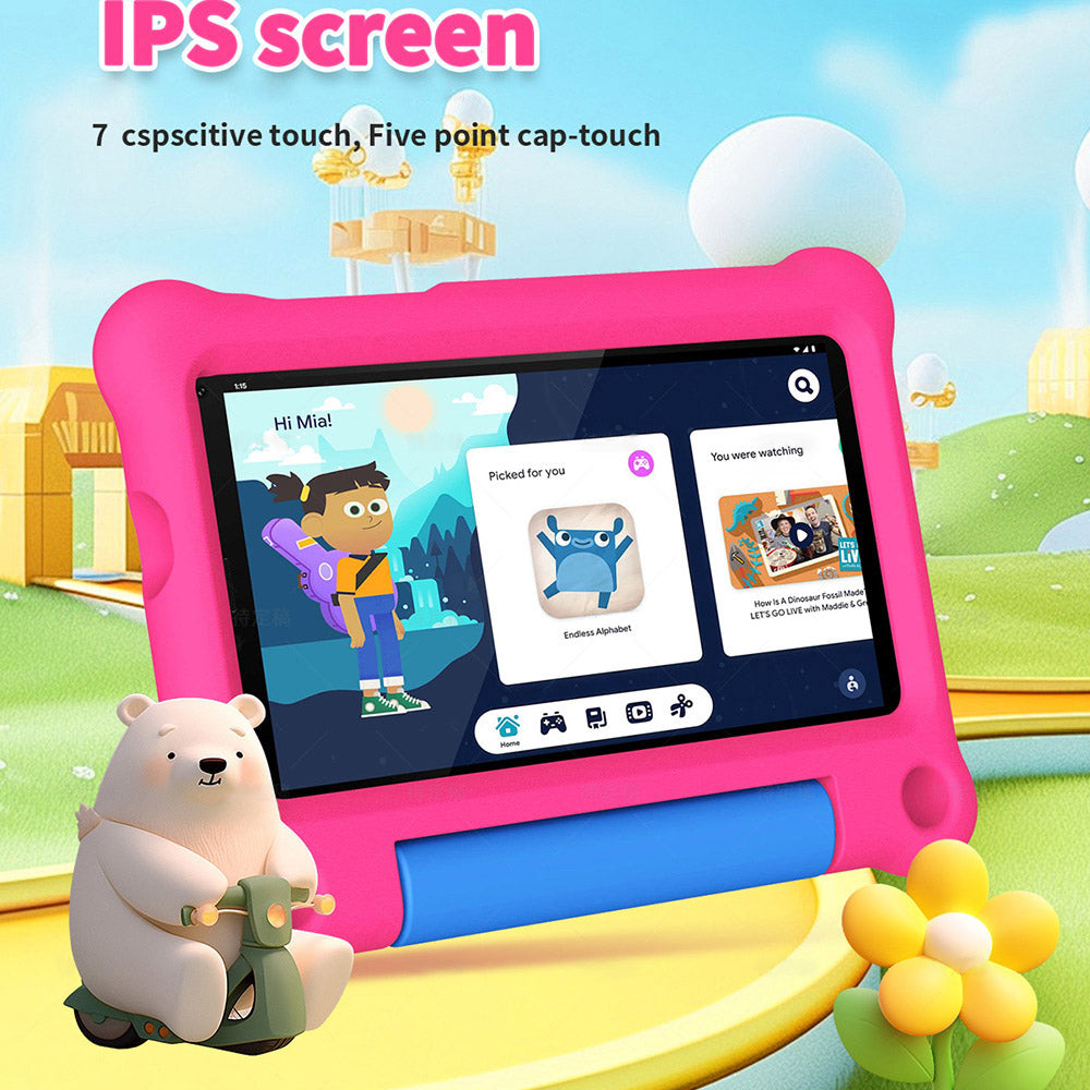 G-tab T7Pro Kids Tablet  7 Inch 1024&600 IPS Screen  Android 14  1.5GHz Quad-core CPU  4GB RAM 2GB &2GB Expansion 64GB ROM 2.4&5GHz WiFi  3000mAh Battery  2MP&2MP Camera-Pink