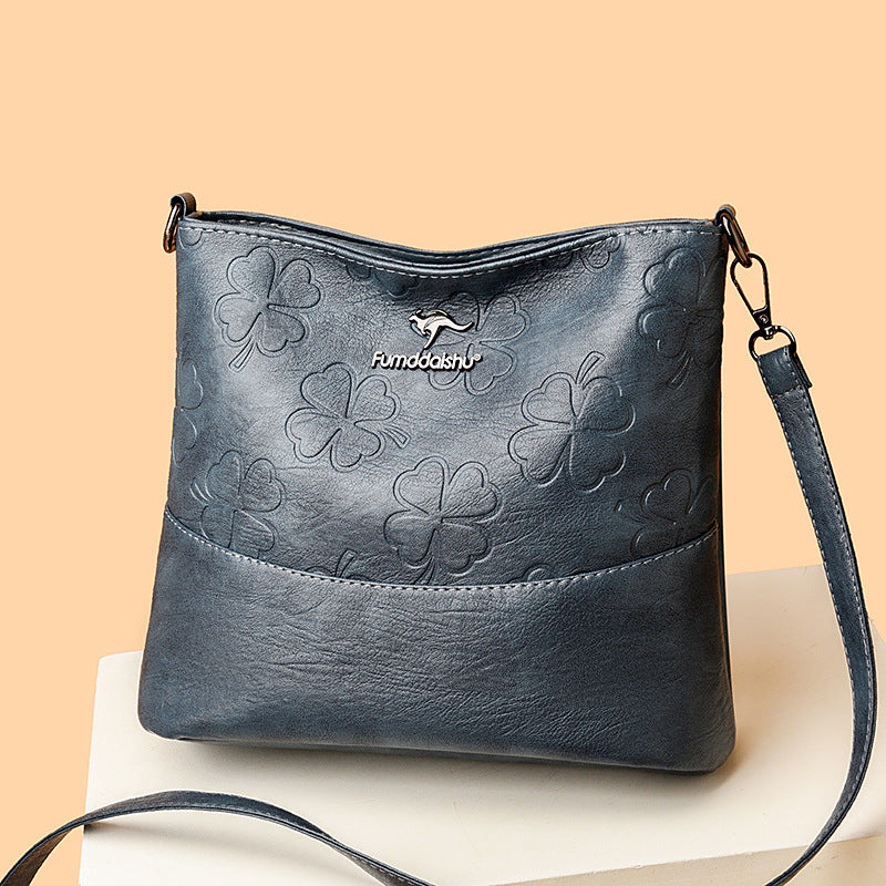Soft Leather Bucket Bag Women's New Fashion Leather Embossed Large Capacity