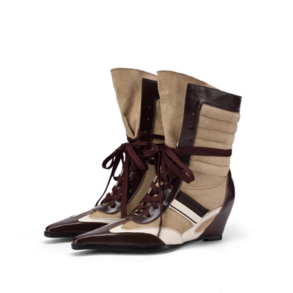 Women's Pointed Toe Retro Colorblock Fashion Ankle Boots