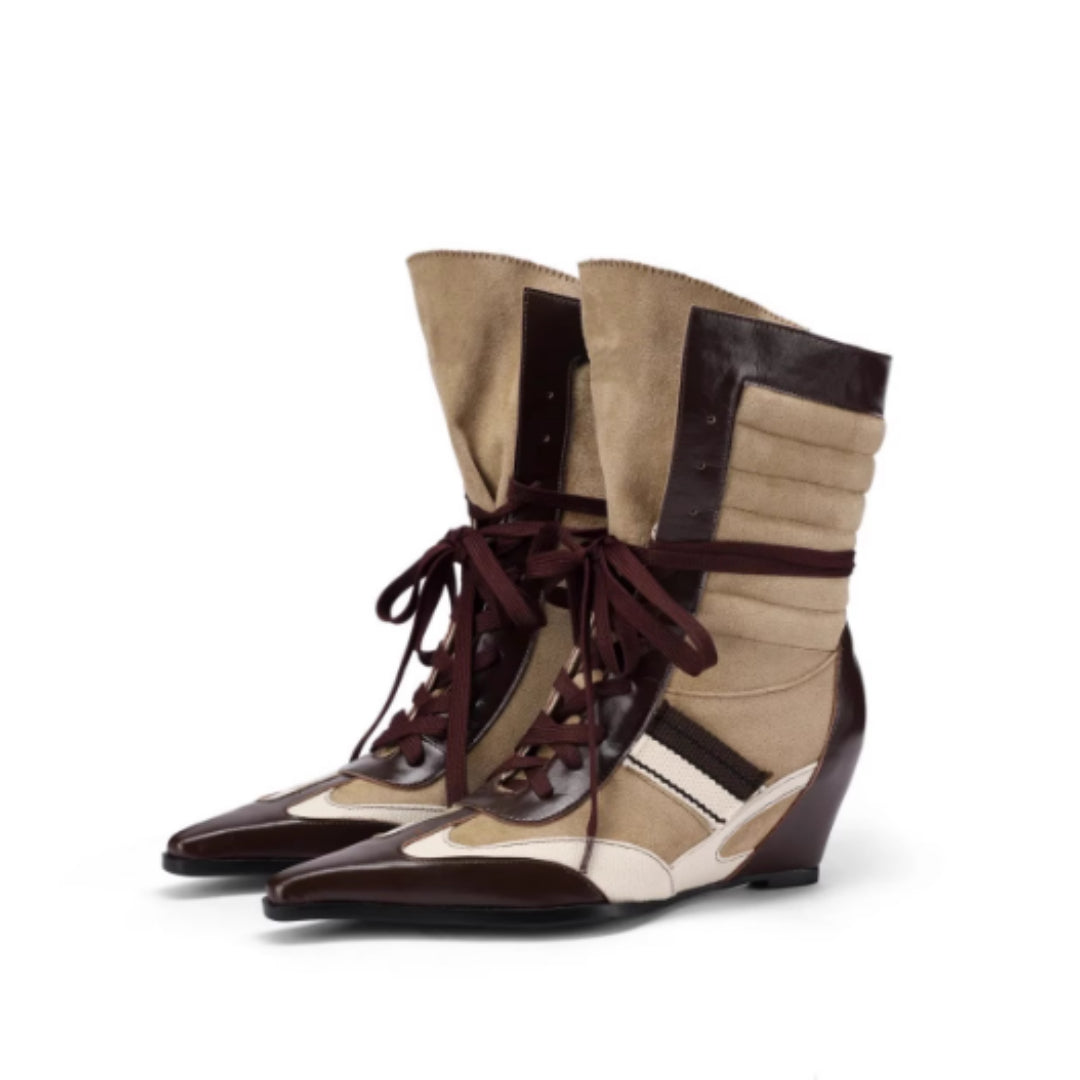 Women's Pointed Toe Retro Colorblock Fashion Ankle Boots