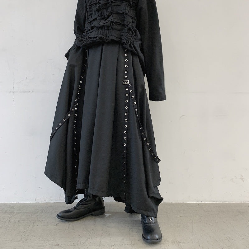 Dark Niche Personality Ribbon Rivet Heavy Industry Art Super Large Swing Irregular Pantskirt