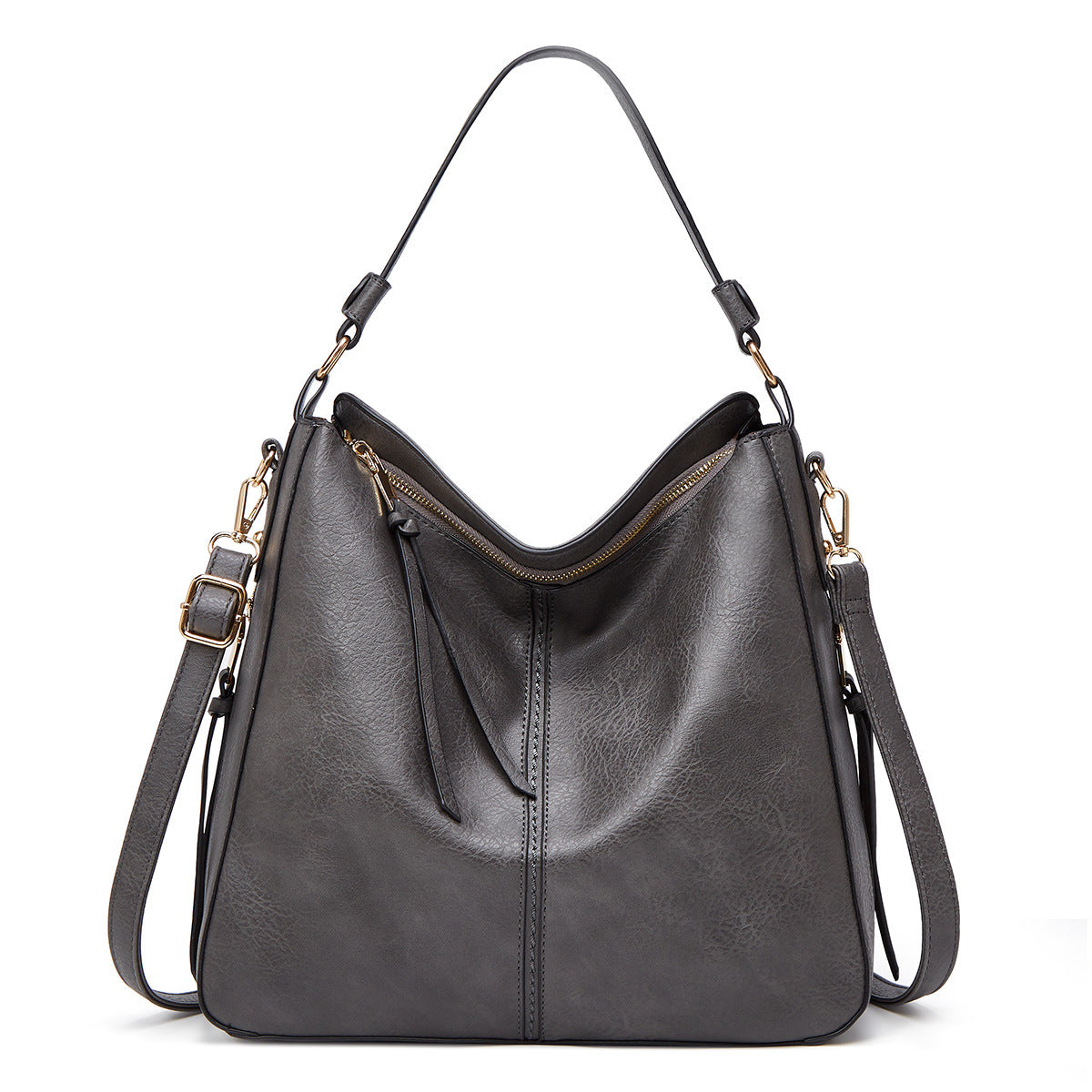 Hobos Zipper Bucket Bags With Adjustable Shoulder-strap Handbags Temperament High Capacity Messenger Shoulder Bag For Women