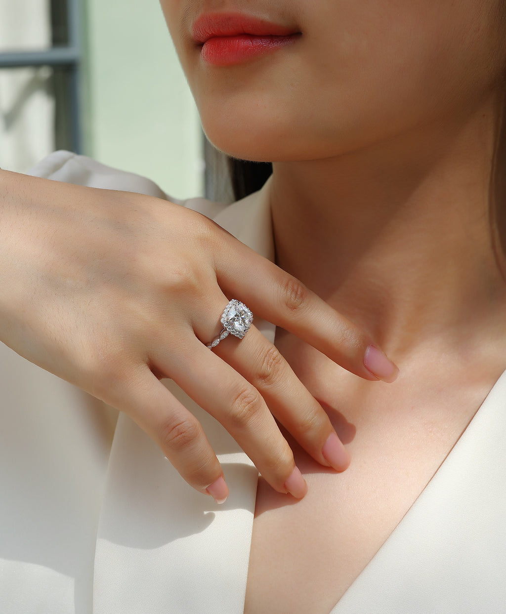 1Gorgeous Square Diamond - Set With Moissan S925 Sterling Silver And Platinum-plated Diamond Ring, Fashionable Diamond Jewelry Prohibit TikTok sales