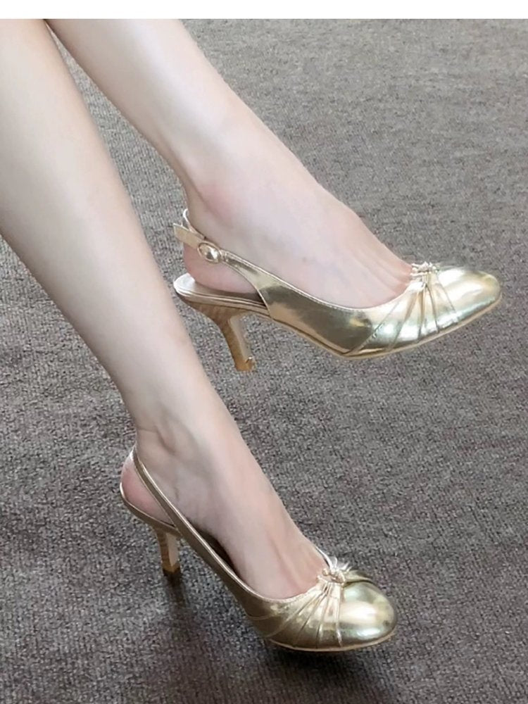 Wrinkled Slim Heel High-heeled Women's Design Sense Buckle Shallow Mouth Single Shoe