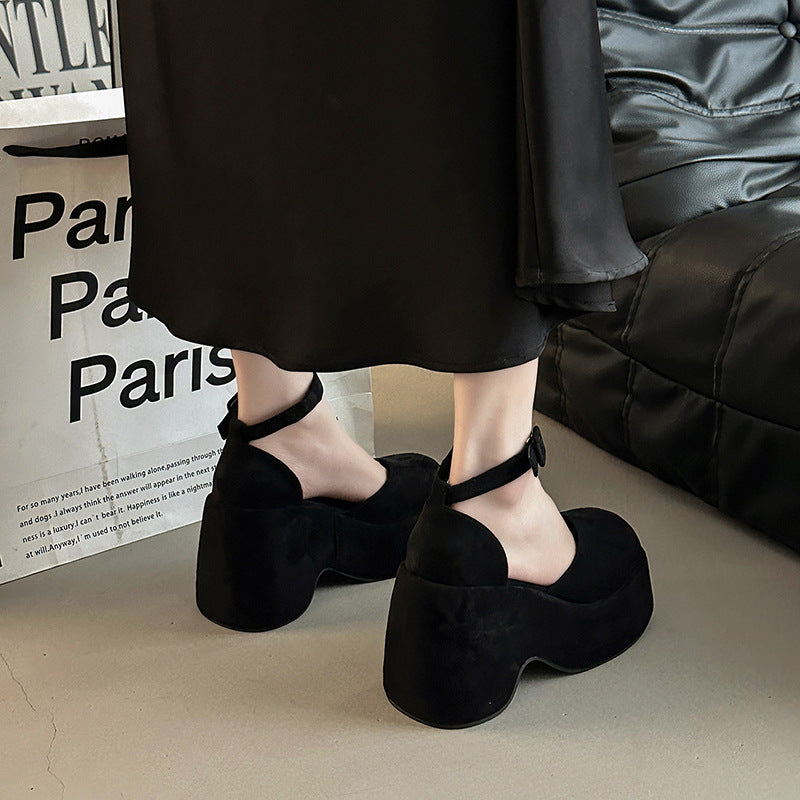 Retro Closed Toe All-match Buckle Women's Thick Heel Shoes Fashion