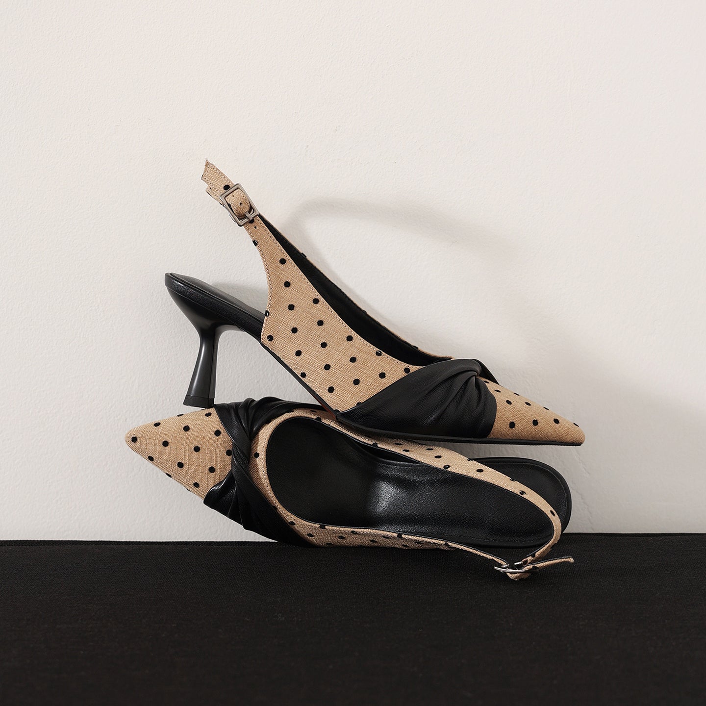 Women's Polka Dot Slingback Heels, Pointed Toe Genuine Lambskin Slingback Pumps