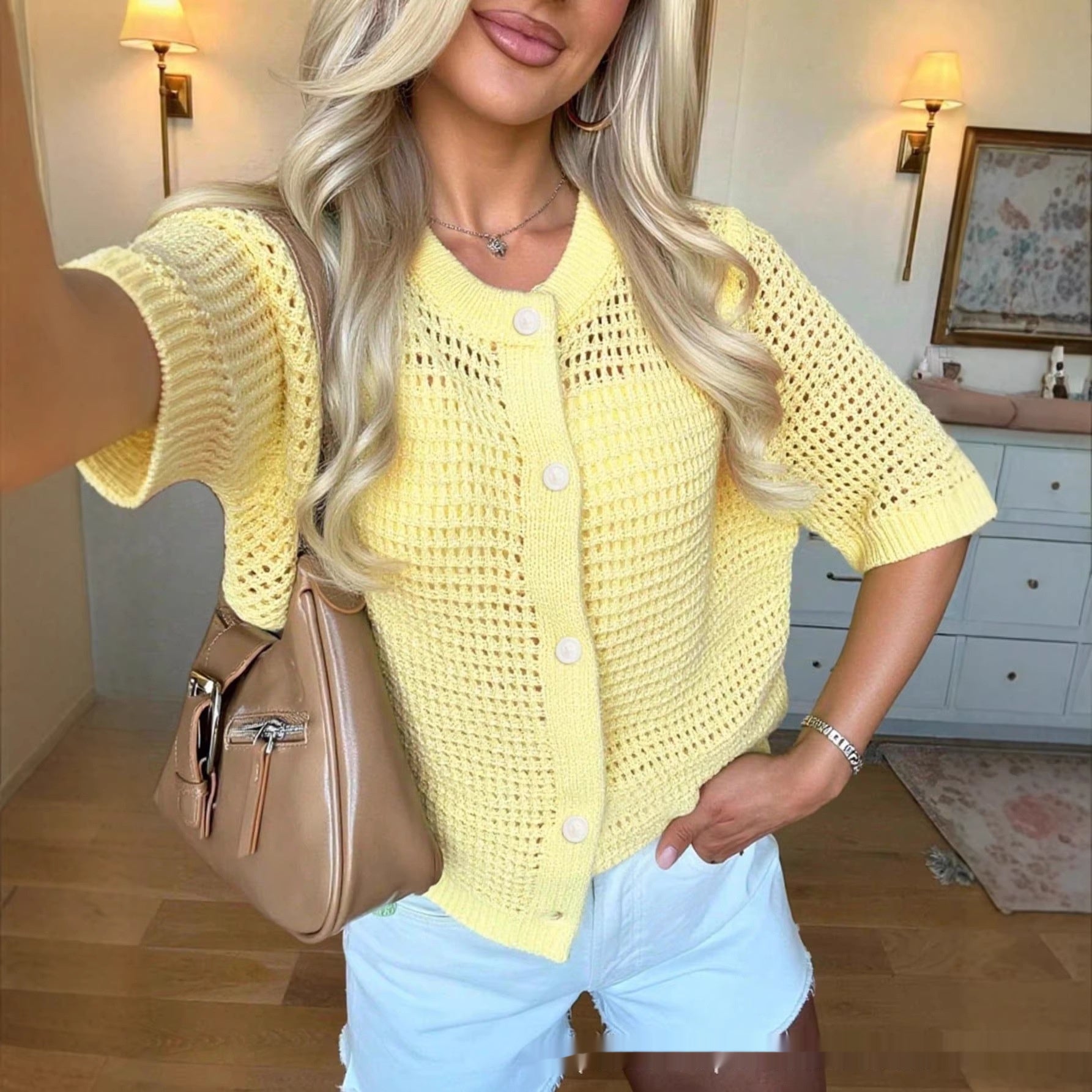New Hollow-out Knitted Short-sleeve Cardigan Jacket