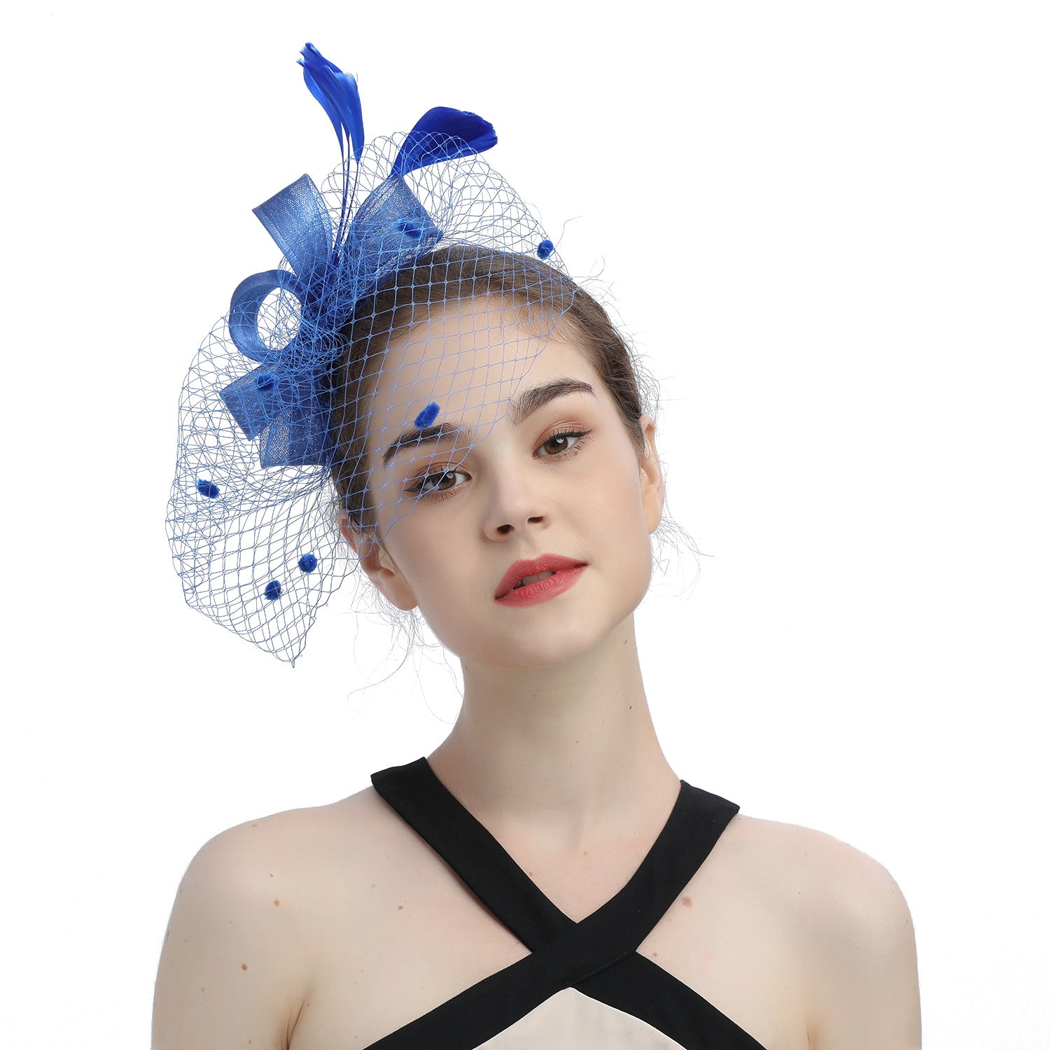 Bride Veil Hair Bow Top Hat Headdress Flower Cover Face Mesh Head