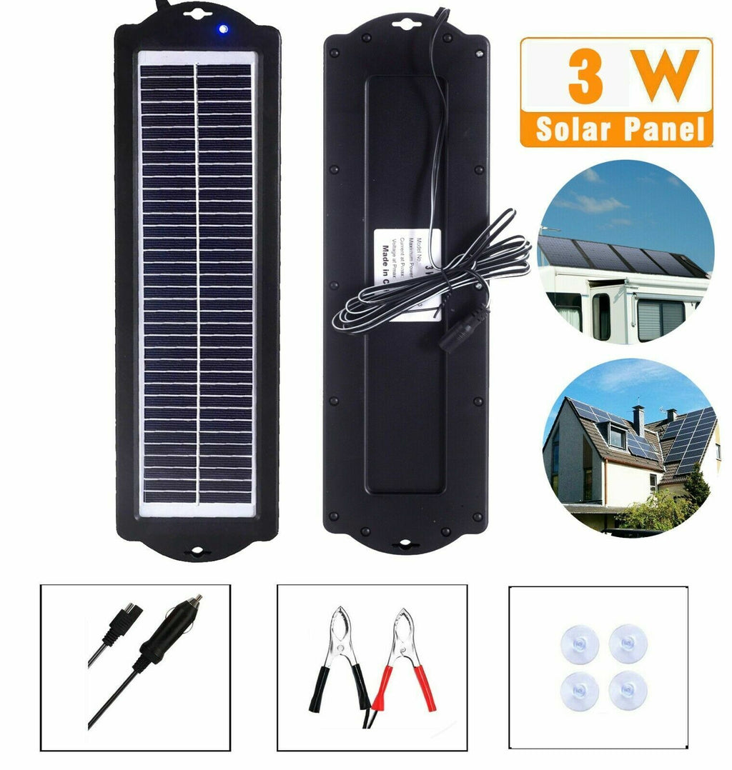 12V 3W Watt Solar Panel Kit Home Trickle Charger Battery Maintainer Caravan Boat