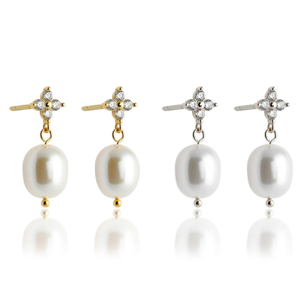 High-grade S925 Sterling Silver Four-leaf Zircon Women's Ear Studs