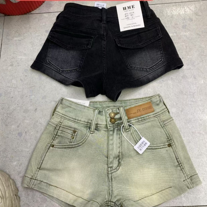 American Retro Denim Shorts Women's High Waist Slimming