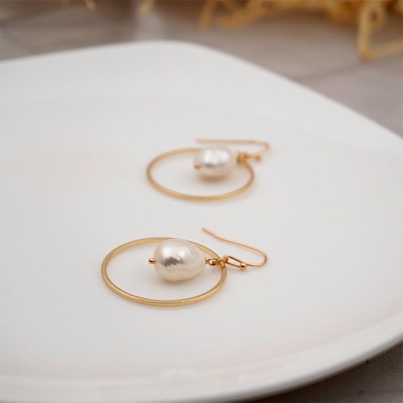 Baroque Large Circle Shaped Pearl Earrings