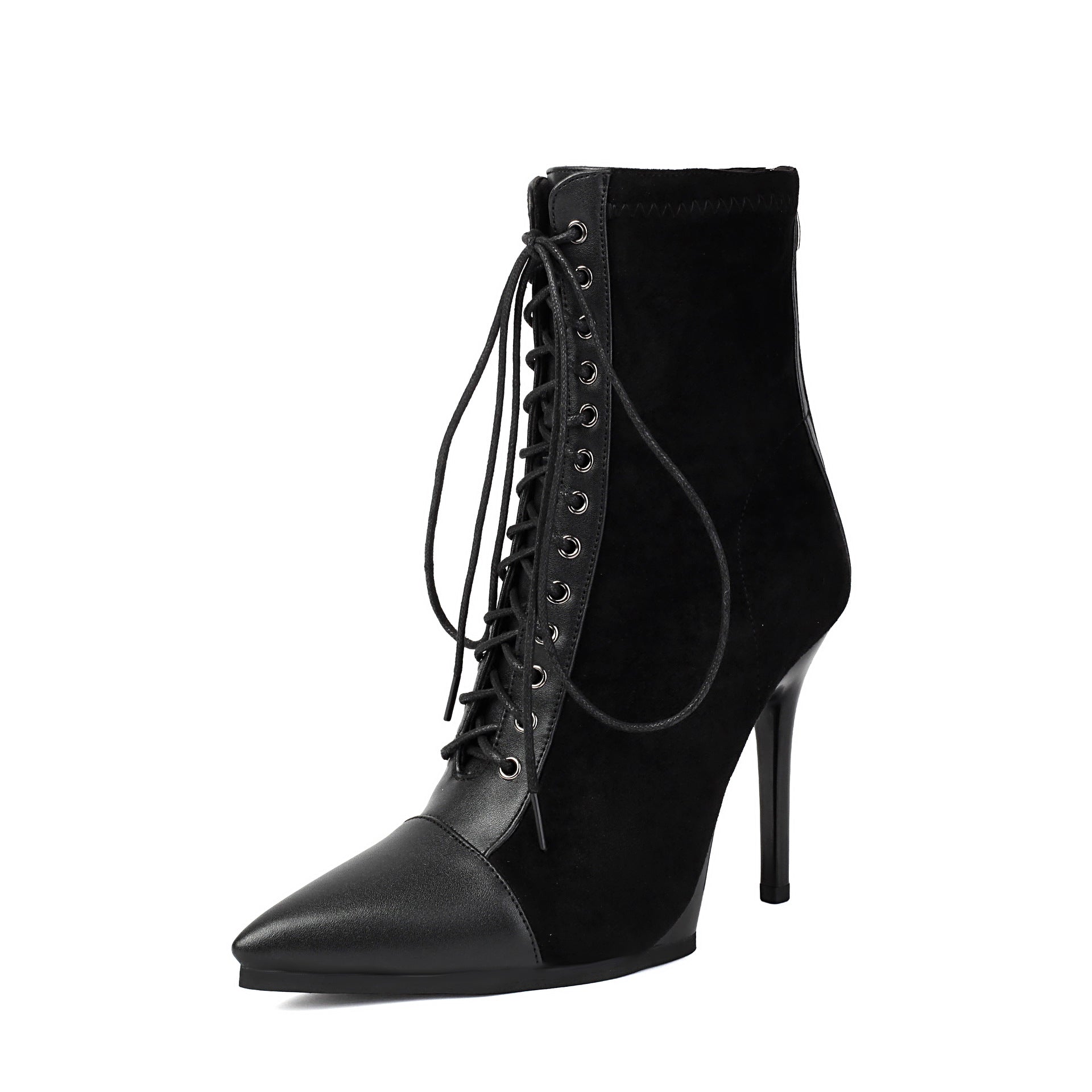 New Drawstring Patchwork European And American Women's Boots Short Pointed Knight Boots
