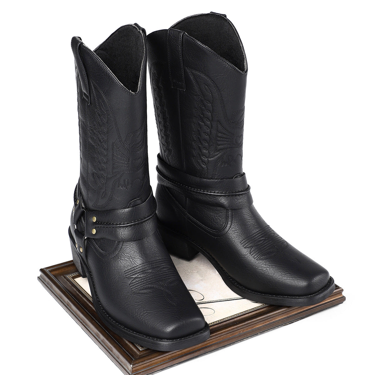 Men's Casual High Heel Leather Boots Large Size Simple Retro