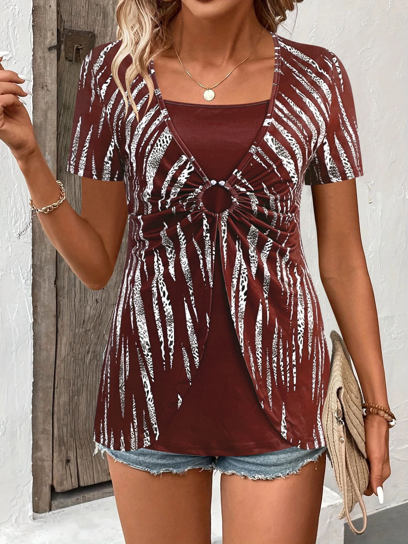 Fashionable Round-Loop Casual Short-Sleeve Women's
