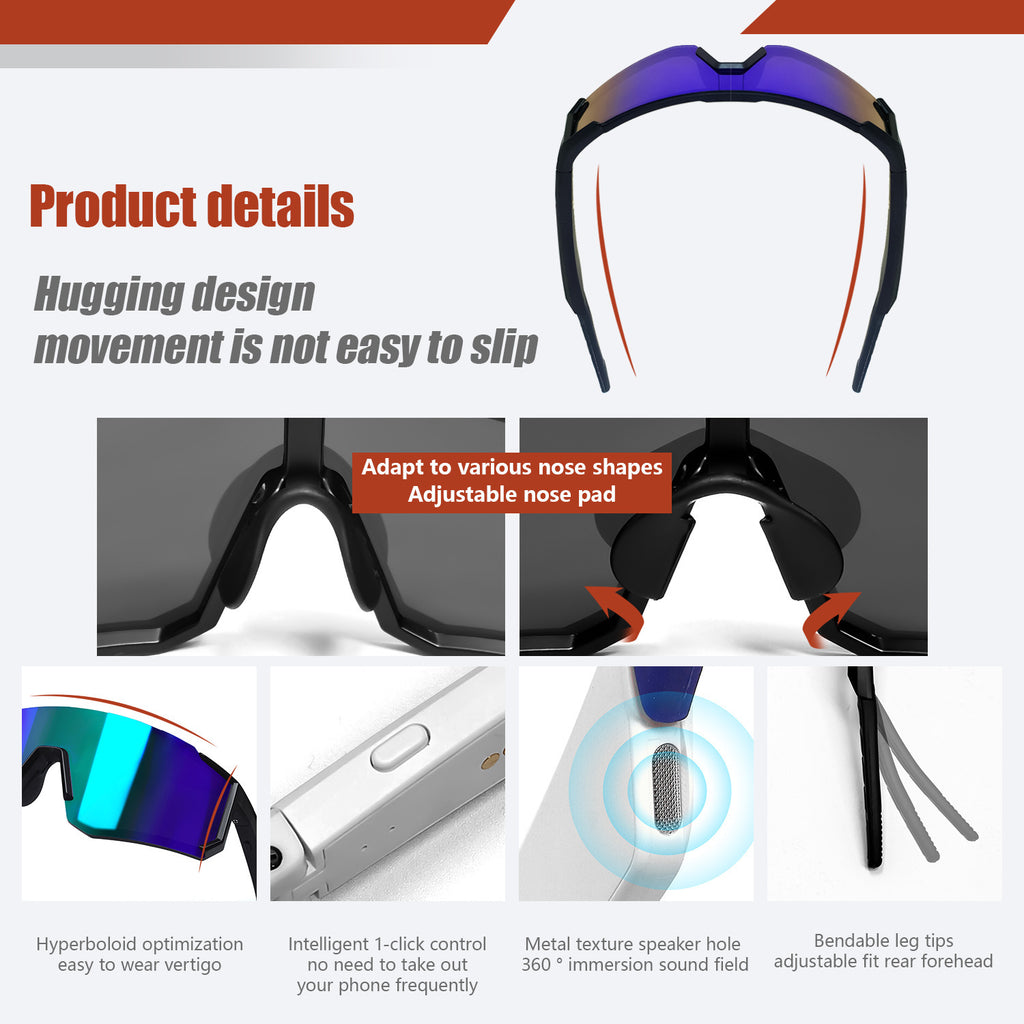 Outdoor Sports Cycling Bluetooth Glasses Music Audio Windproof Smart Goggles