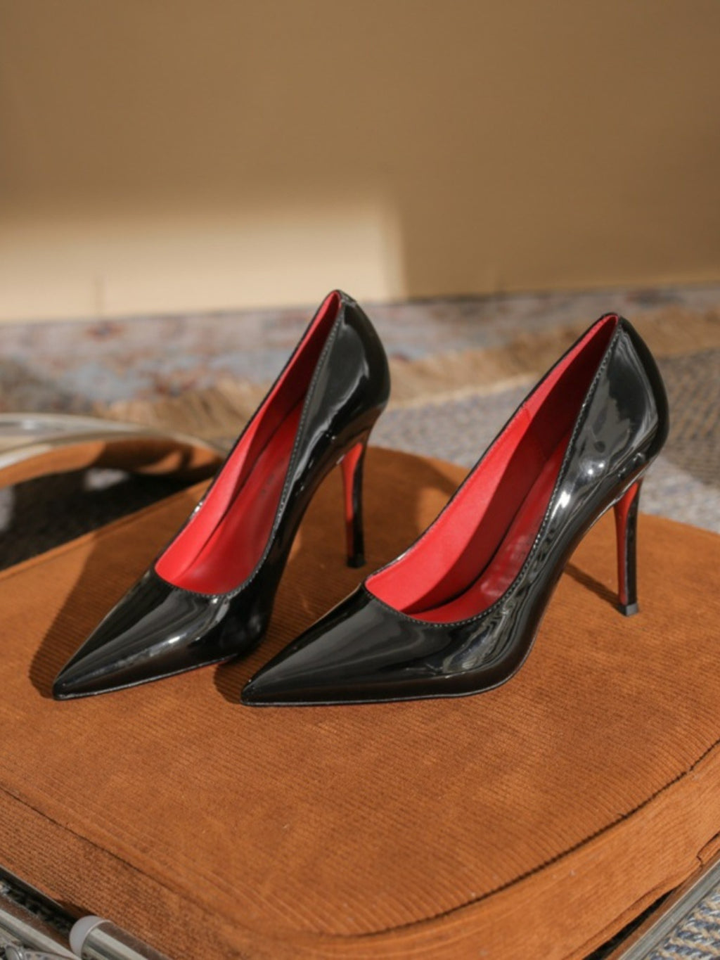 Pointed Toe Stiletto Heel Shiny Elegant Single Shoes Patent Leather Women's Shoes