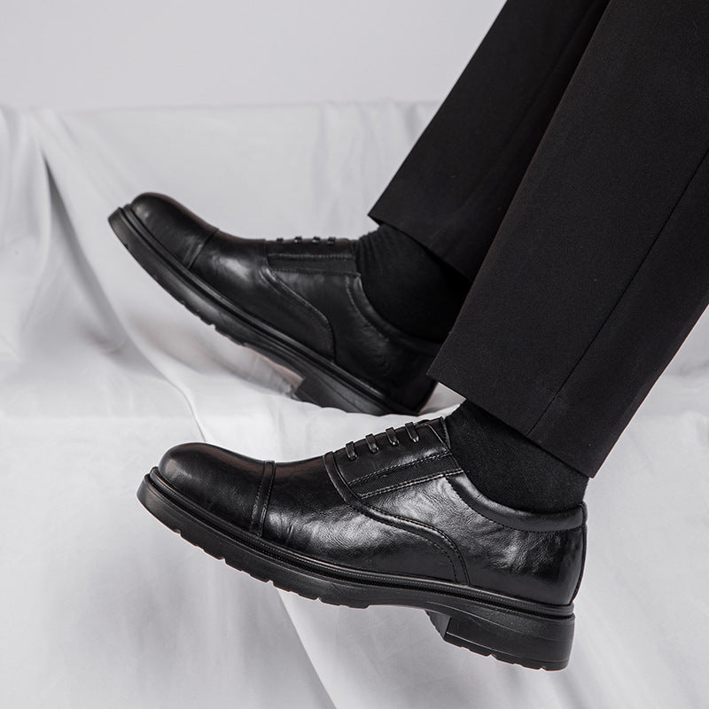 Genuine Leather Men's Leather Shoes Increased Casual Soft Bottom Super