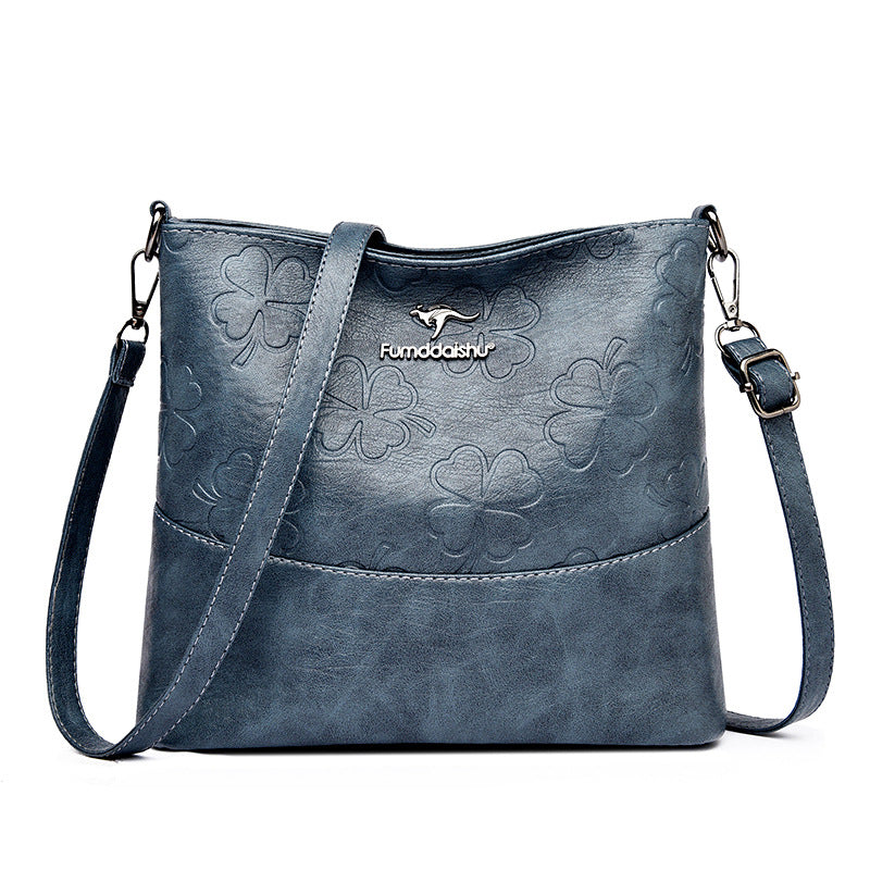 Soft Leather Bucket Bag Women's New Fashion Leather Embossed Large Capacity