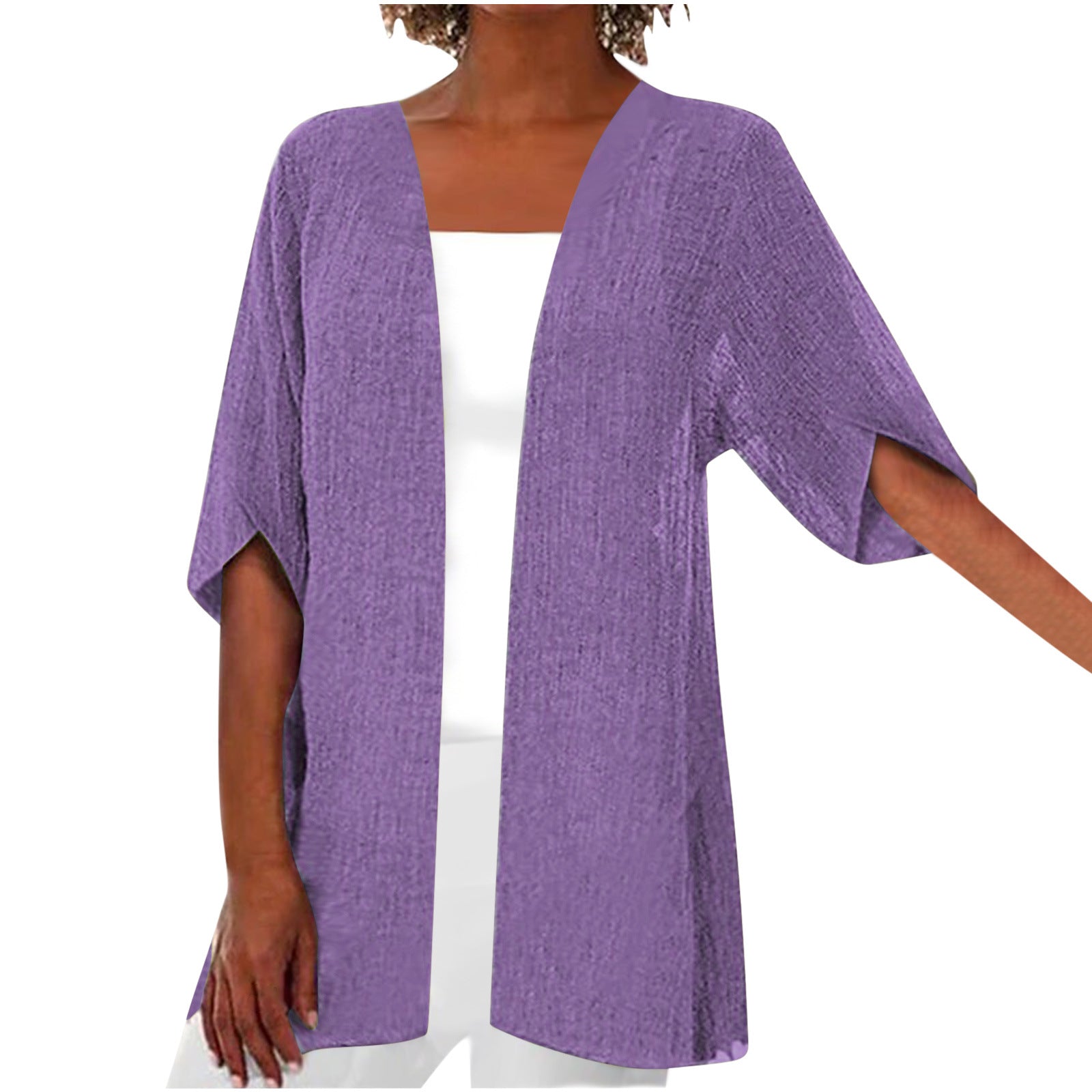 SpringSummer Casual Mid-Sleeve Solid-Color Thin Outerwear Coat