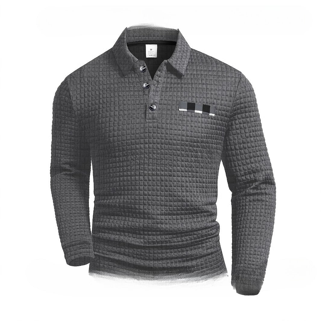 Trendy Casual All-matching Printed Long Sleeve Waffle Polo Sweater
