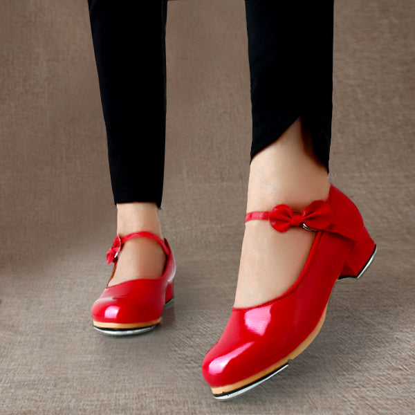 Girls Soft Bottom Glossy Bow Dance Shoe