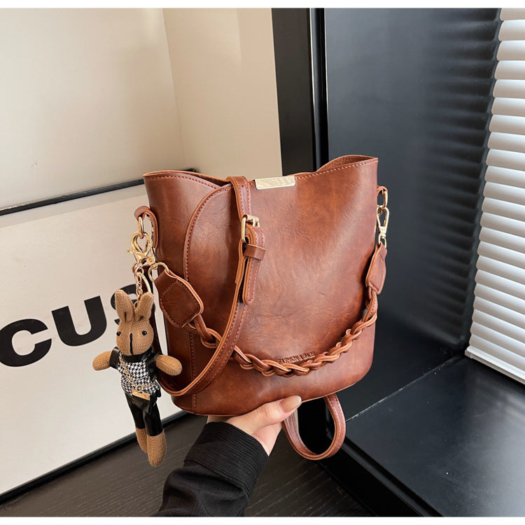 Women's Retro Messenger Bag Portable Bucket Bag