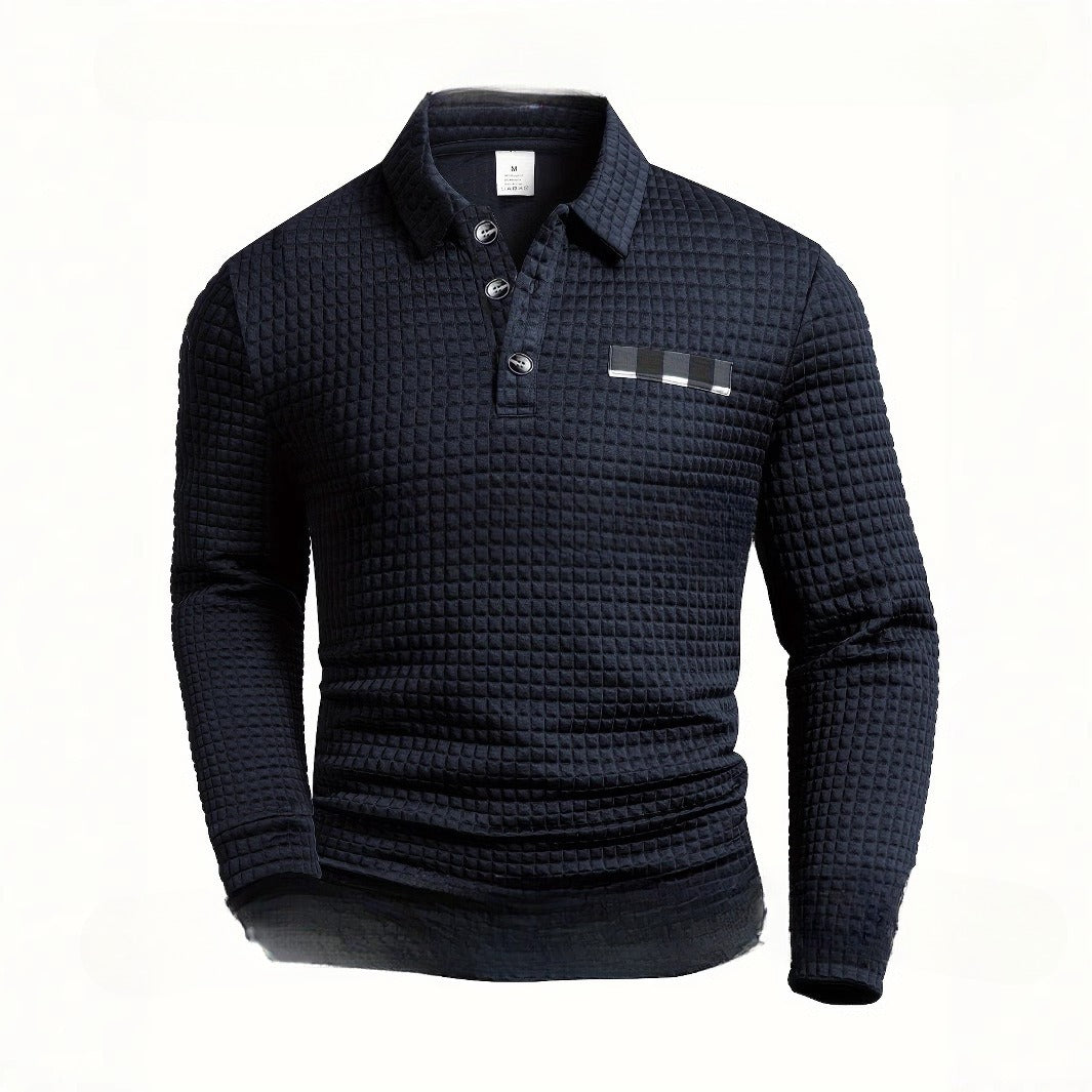 Trendy Casual All-matching Printed Long Sleeve Waffle Polo Sweater