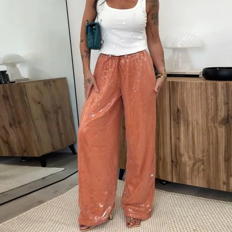 Casual Women's Clothing Loose Sequins Slim Trousers