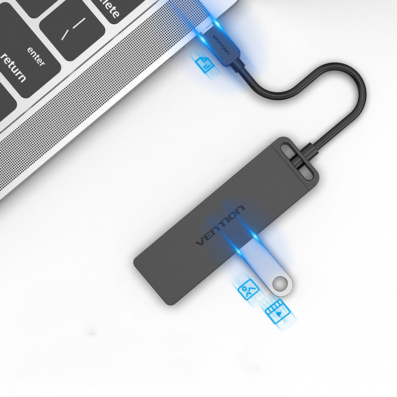 Type-C To USB3.0x4 HUB Micro USB Powered ABS Black
